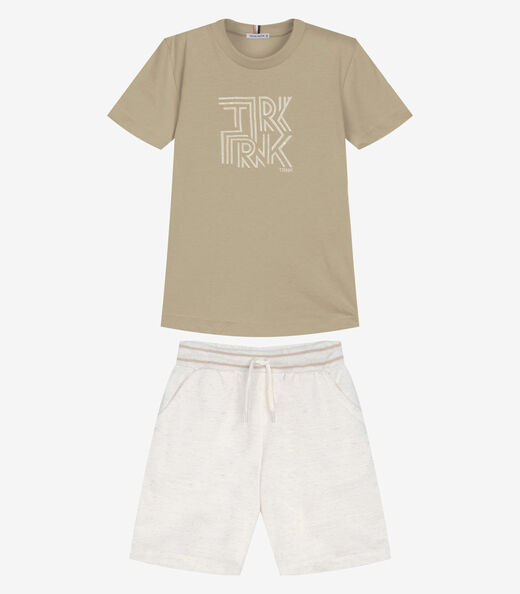 Conjunto Infantil Camiseta Com Bermuda Trick Nick Bege
