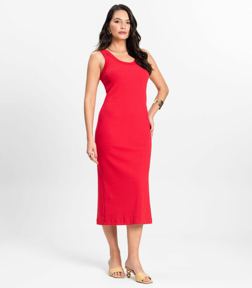 Vestido Midi em Ribana Rovitex Vermelho