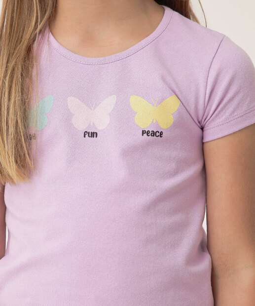 Conjunto Infantil Estampa Borboletas Marisa Tam 4 a 10 Lilás