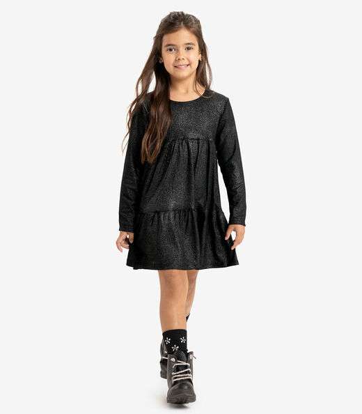 Vestido Infantil Manga Longa Canelado Rovi Kids Preto