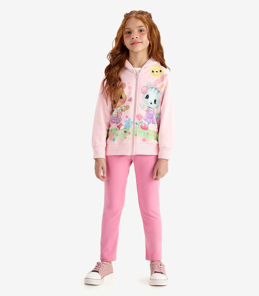 Conjunto Jaqueta com Capuz e Legging Rovi Kids Rosa