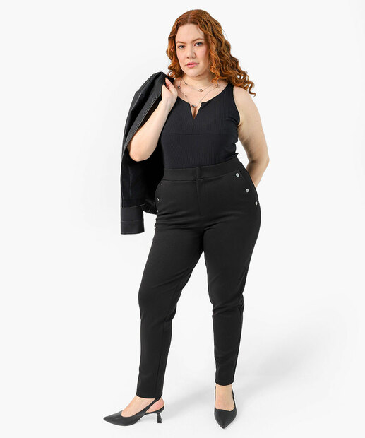 Calça Plus Size Feminina Legging Botões Marisa Preto