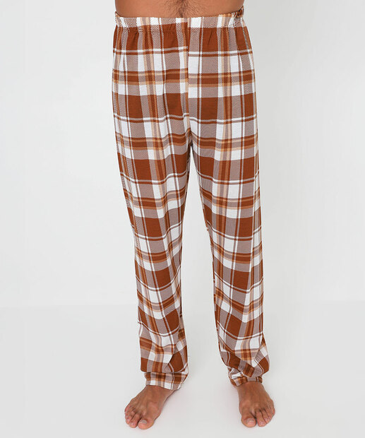 Pijama Masculino Xadrez Manga Longa MR Marrom