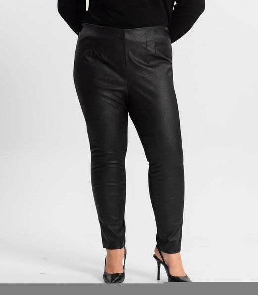 Legging Feminina Plus Size Em Courino Secret Glam Preto