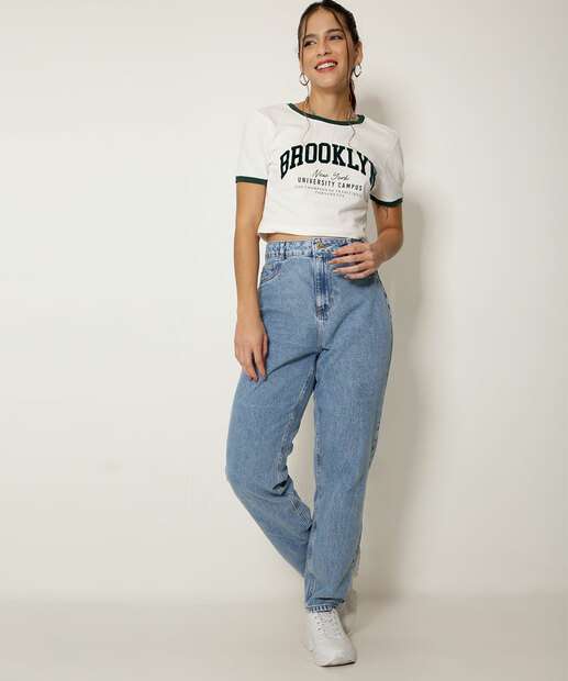 Calça Mom Jeans Feminina Bolsos Marisa