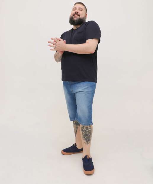 Bermuda Plus Size Masculina Jeans Reta Bolsos