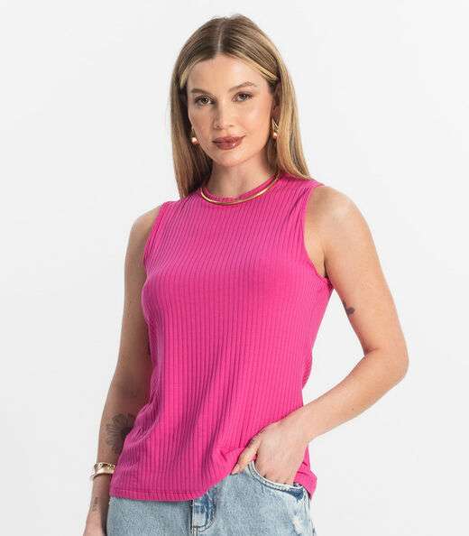 Regata Feminina Ribana Canelada Rovitex Rosa