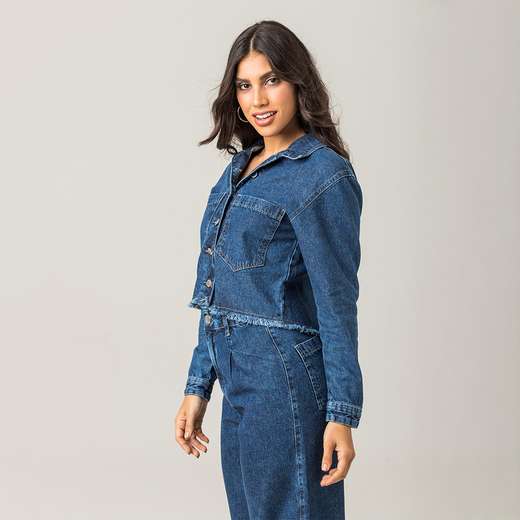 Jaqueta Jeans Cropped Feminina Moderna Zune