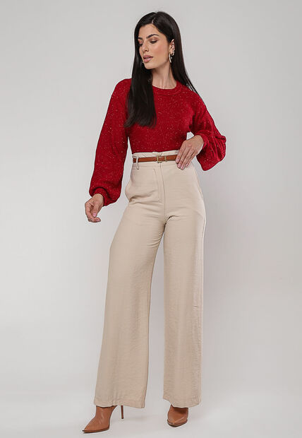 Blusa de Tricot em Fio Boton? Gola Redonda Vermelho Salvatore