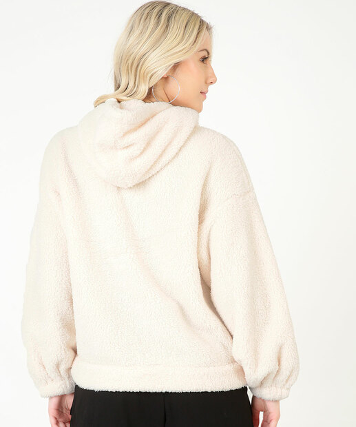 Blusão Feminino Sherpa Mickey Capuz Disney Off White