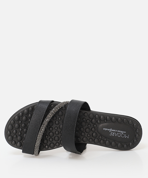 Rasteirinha Feminina Strass Modare Preto