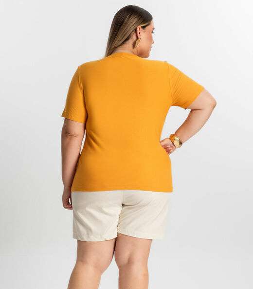 Blusa Plus Size Feminina Manga Curta Secret Glam Amarelo