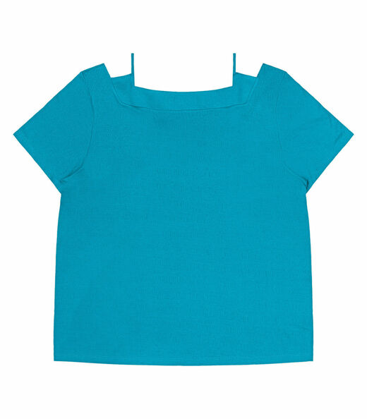 Blusa Feminina Plus Size Decote V Secret Glam Azul