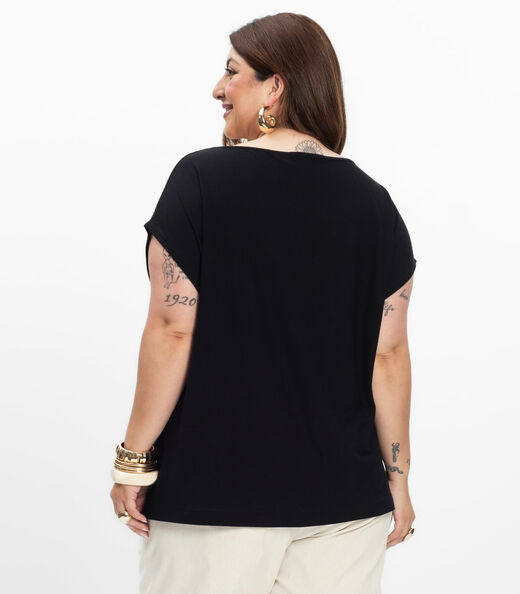 Blusa Manga Curta Feminina Plus Size Secret Glam Marrom