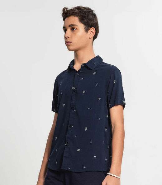 Camisa Juvenil Masculina Em Viscose Minty Azul