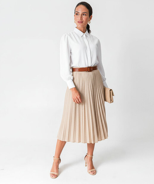 Camisa Feminina Textura Manga Longa Marisa Bege