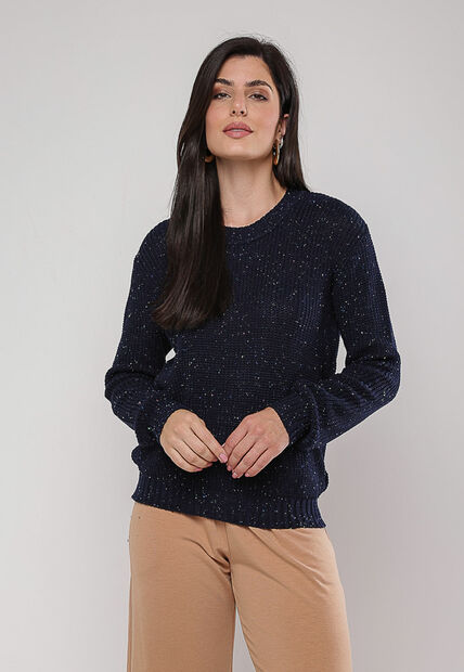Blusa de Tricot em Fio Boton? Marinho Salvatore