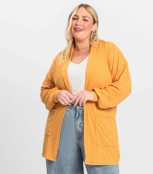 Image_Cardigan Feminino Pluz Size Infinita Cor Amarelo
