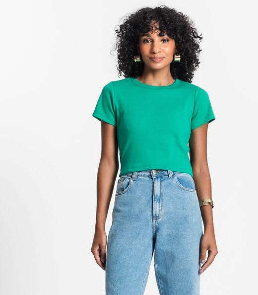 Blusa Cropped Ribana Básica Rovitex Verde