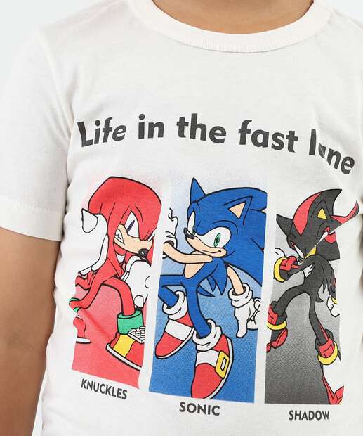 Camiseta Infantil Sonic E Amigos Tam 4 a 10 Off White