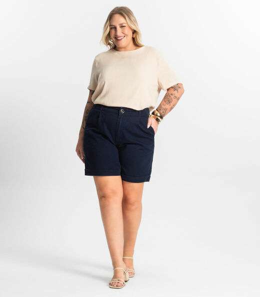 Blusa Manga Curta Plus Size Secret Glam Bege