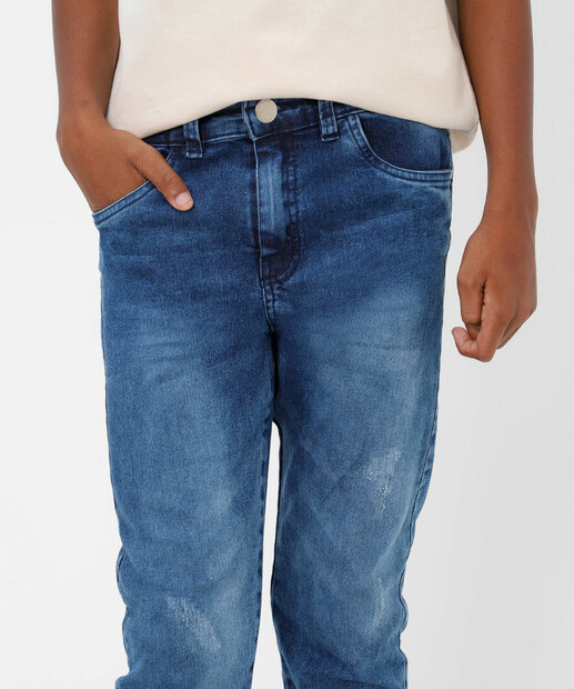 Calça Juvenil Jeans Bolsos Tam 10 a 16 Azul