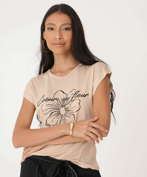 Blusa Feminina Estampa Flor Manga Curta Marisa