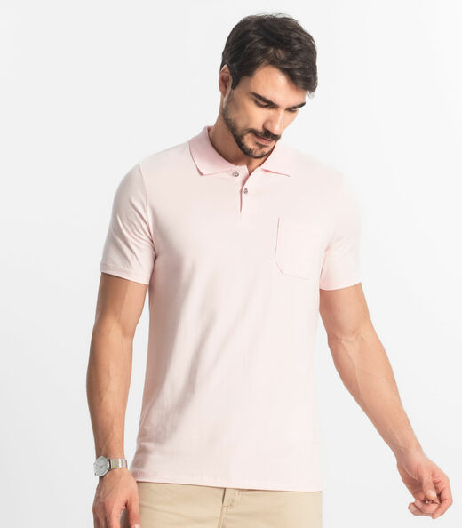 Polo Masculina Com Bolso Cotton Leve Diametro Rosa