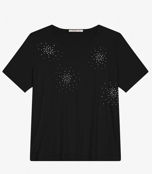 Blusa Manga Curta em Viscotorcion Secret Glam Preto