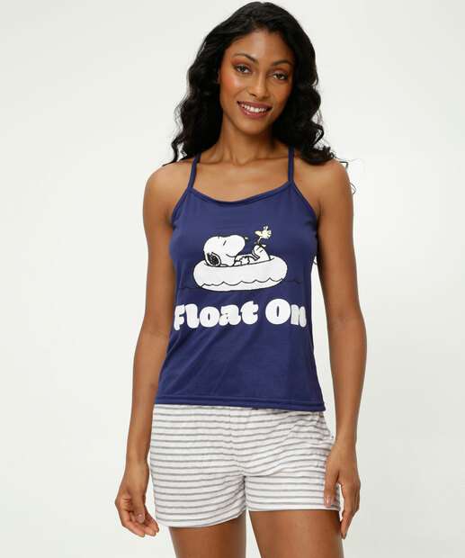 Image_Pijama Feminino Listrado Alças Finas Snoopy
