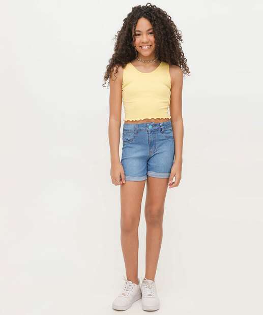 Short Juvenil Jeans Barra Dobrada Tam 10 a 16
