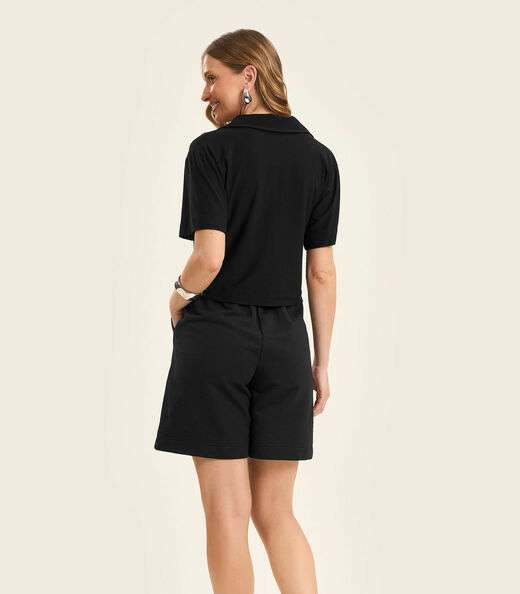 Blusa Feminina Manga Curta em Visco Rovitex Preto