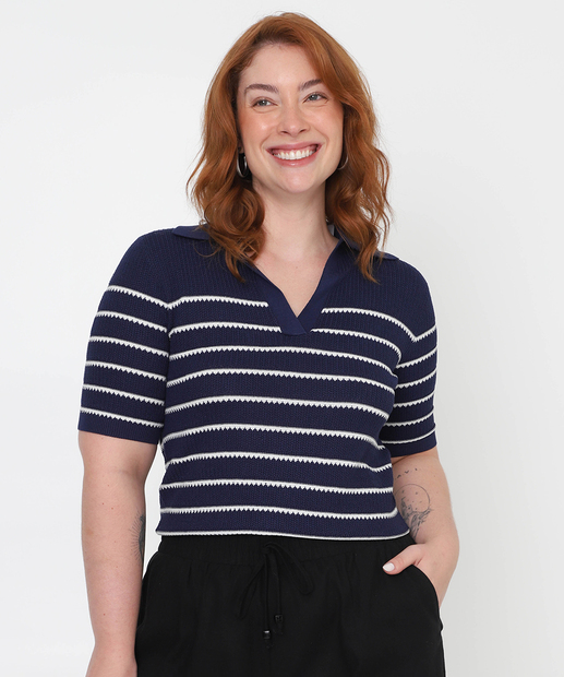 Image_Blusa Polo Plus Size Feminina Tricot Marisa Azul