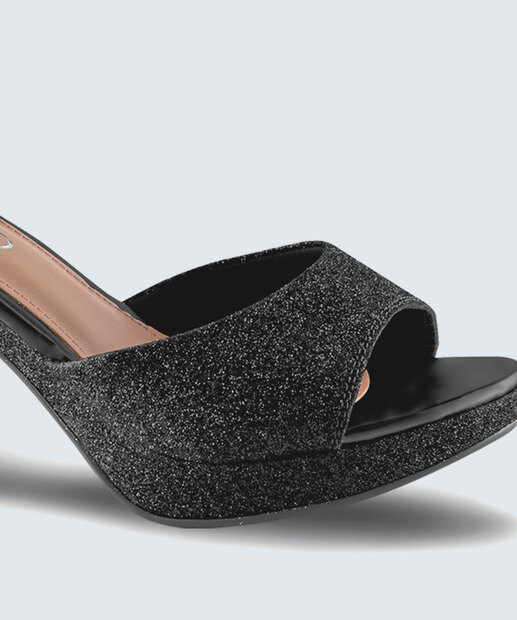 Sandália Meia Pata Feminina Salto Grosso Brilho Via Uno 