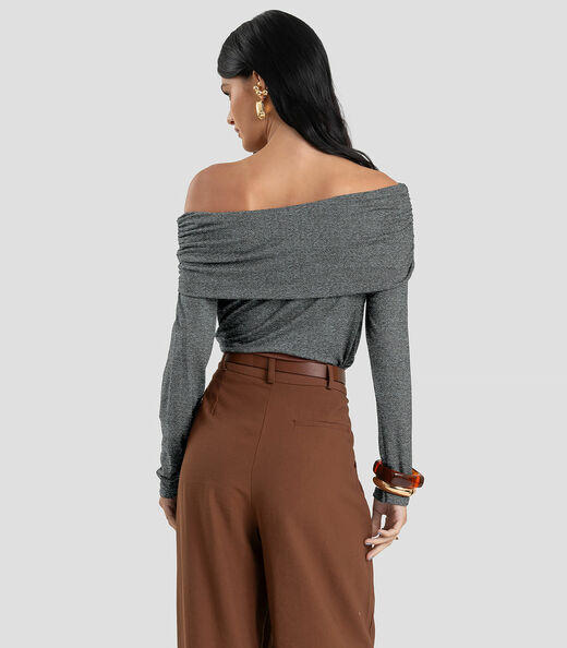 Blusa Feminina Ombro a Ombro em Malha Visco Dianna Cinza