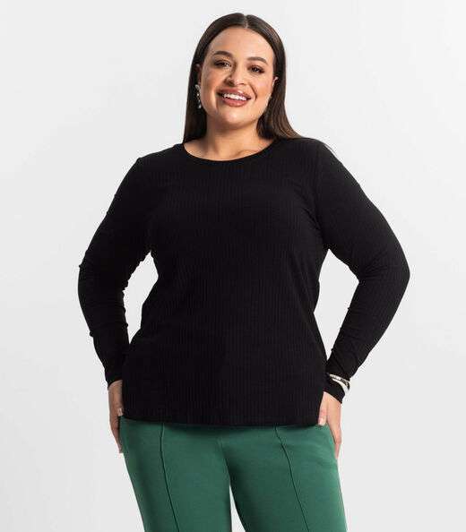 Image_Blusa Manga Longa Ribana Canelada Secret Glam Preto