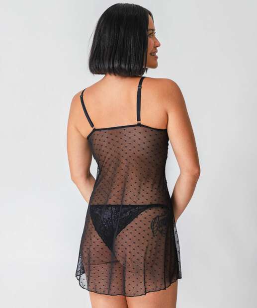 Camisola Sensual Tule Brilho Lurex Renda Marisa Preto