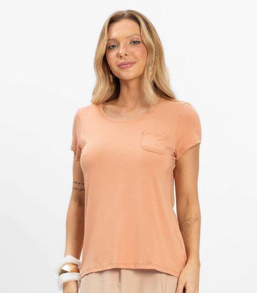 Blusa Feminina Viscotorcion Com Bolso Rovitex Marrom