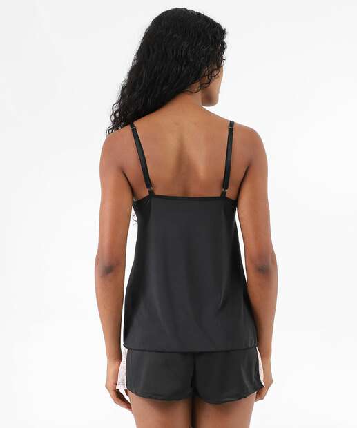 Pijama Feminino Recorte Renda Alças Finas Marisa Preto