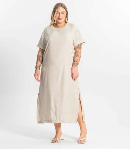 Vestido Super Midi Plus Size Secret Glam Bege