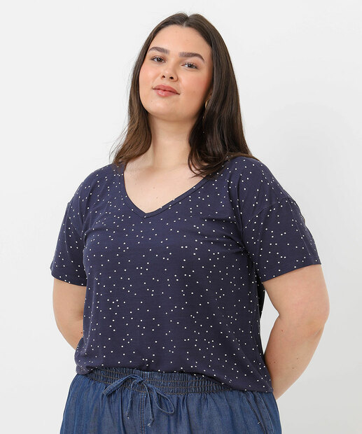 Image_Blusa Plus Size Feminina Estampa Poá Marisa Azul