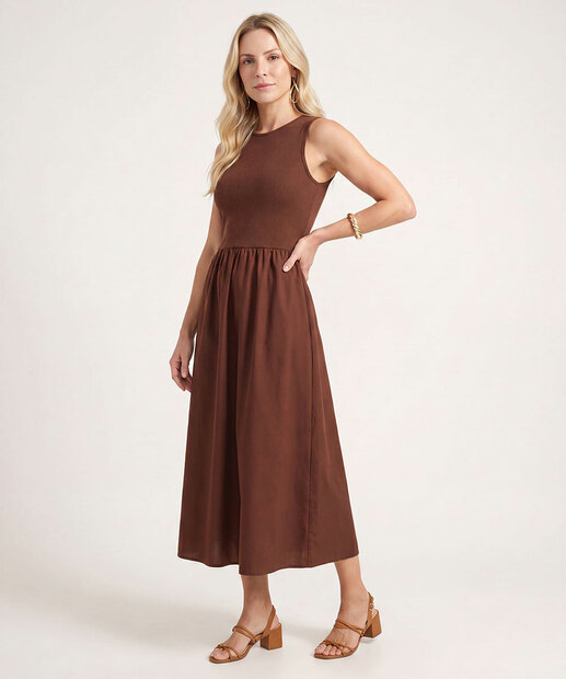 Image_Vestido Midi Feminino Recorte Canelado  Marisa Marrom