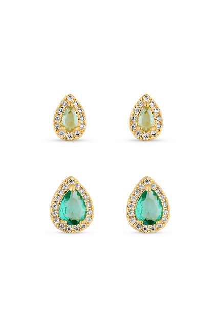 Image_Dupla de Brincos Semijoia Gota Turmalina com Zircônias  Banhadas a ouro 18k