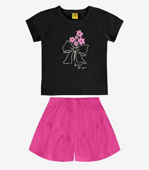 Conjunto Blusa e Shorts MeiaMalha ViscoMaquinetada Preto