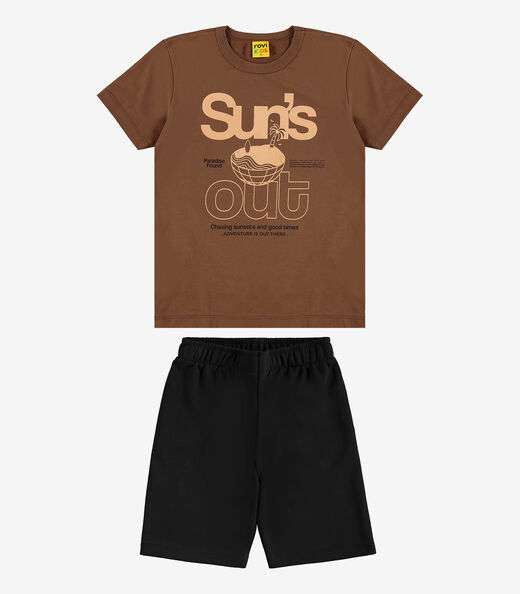 Conjunto Infantil Camiseta Com Bermuda Rovi kids Marrom