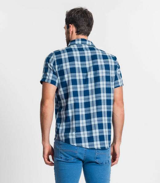 Camisa Masculina Xadrez Diametro Azul