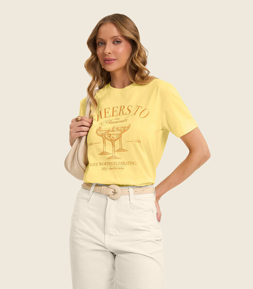 Image_T- shirt Feminino em Meia Malha Rovitex Amarelo