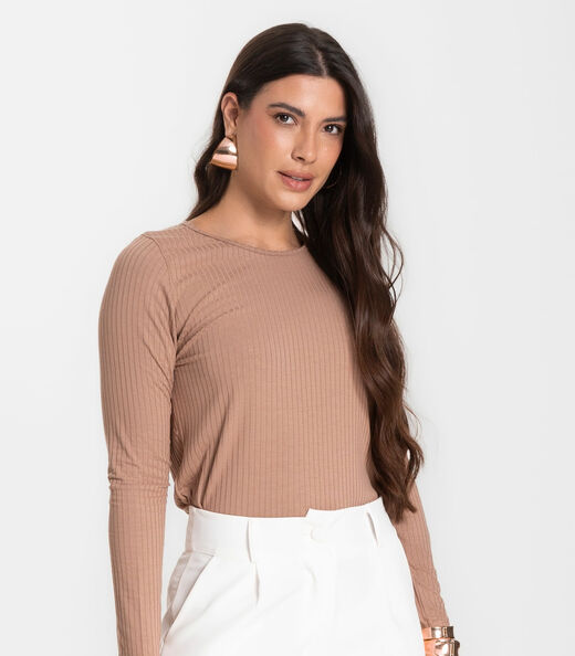 Image_Blusa Feminina Canelada Com Manga Longa Rovitex Marrom