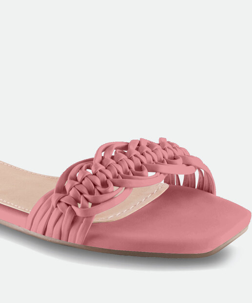 Sandália Feminina Rasteira Tiras Trançadas Via Uno