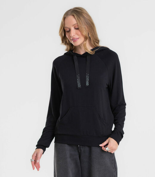Blusão Feminino Com Capuz Em Molecotton Rovitex Preto